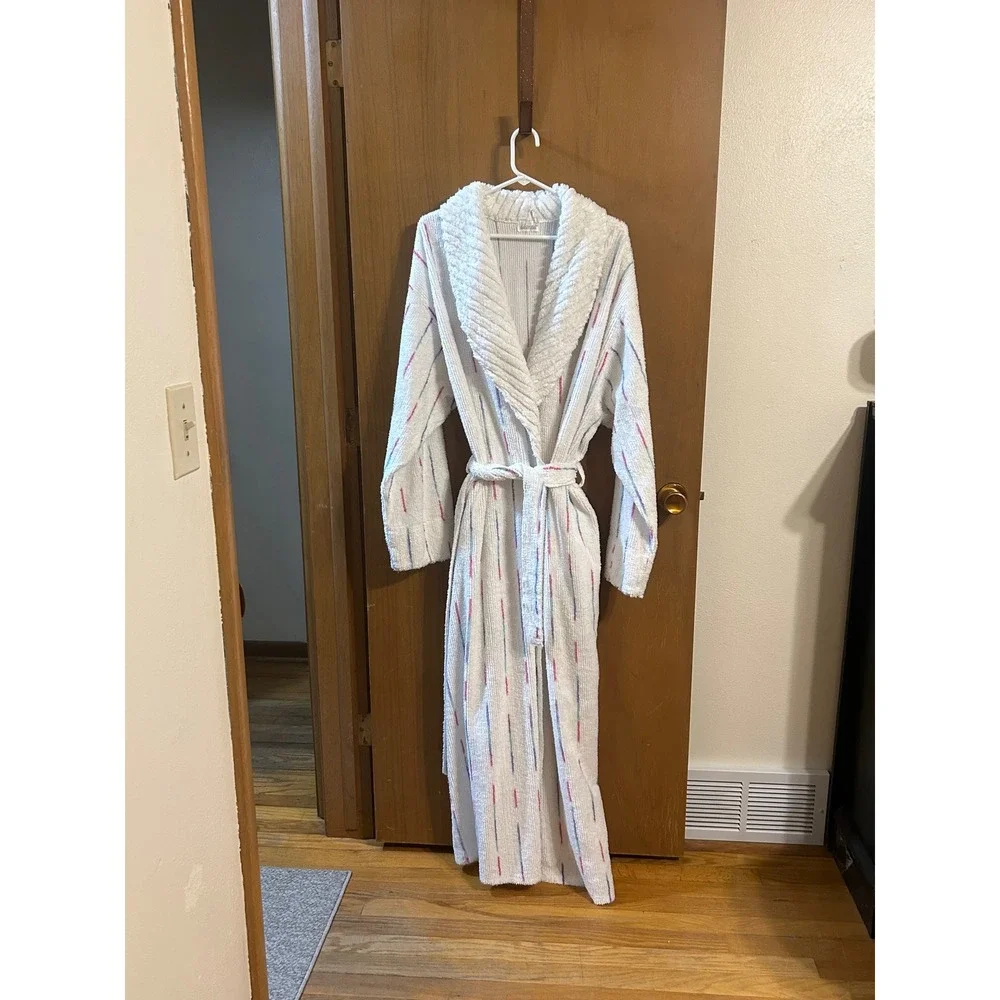 VTG Adonna Terry Cloth Robe L XL Oversized Long Pastel Stripe Bathrobe‎ 80s 90s